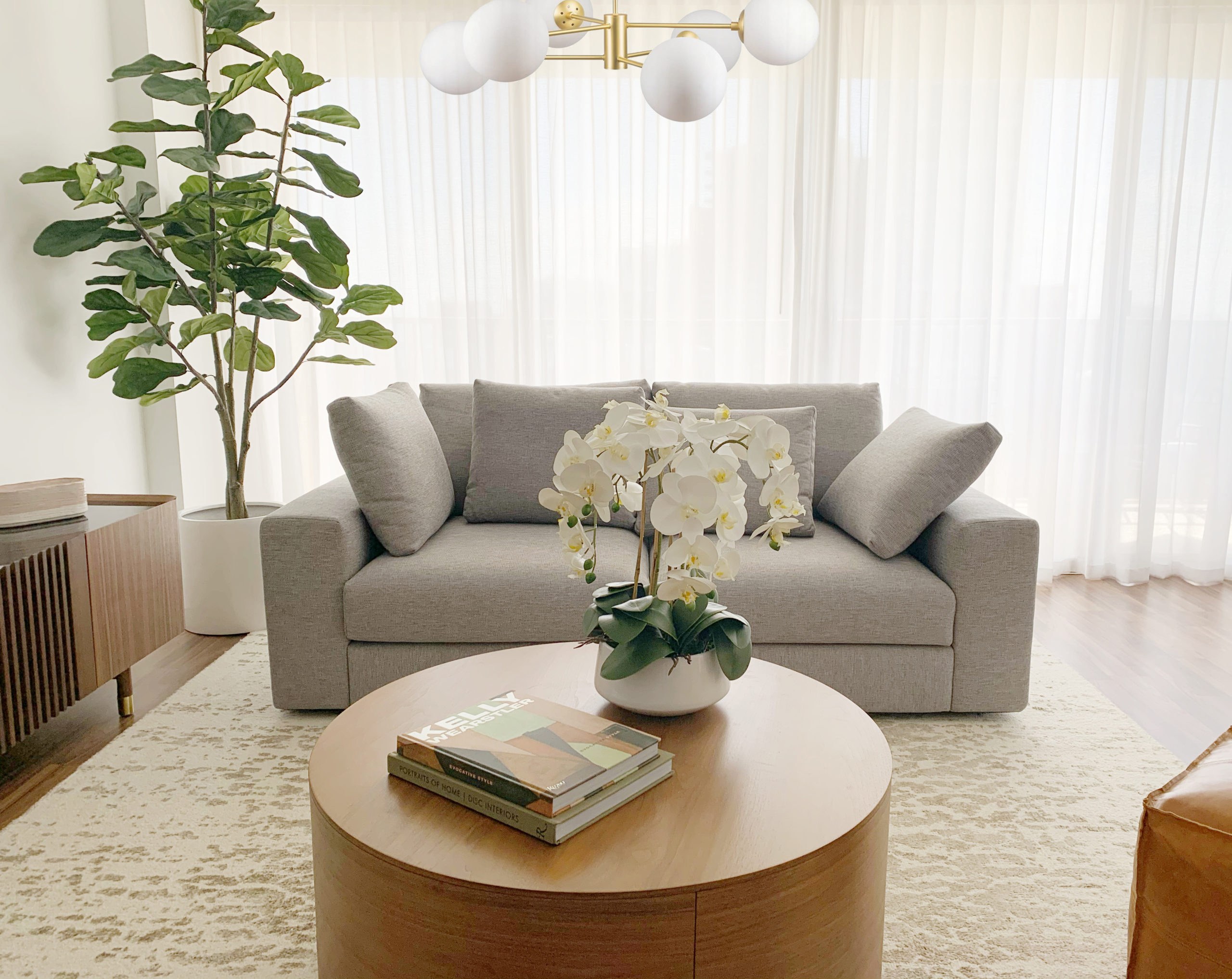 Interior decorating, living room, gray couch - Brickell Line